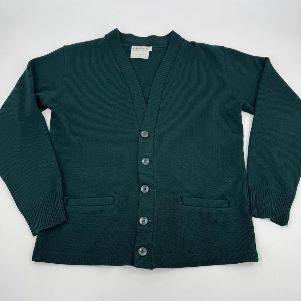 Vintage Dennis Hunter Green Cardigan Size Small Made in USA